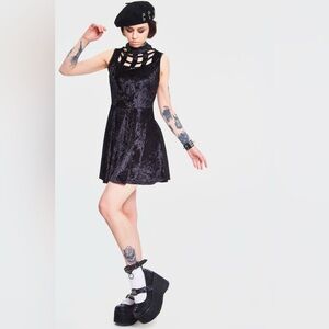 Jawbreaker Black Velvet Dream Caged Neck Mini Dress - Size 1XL